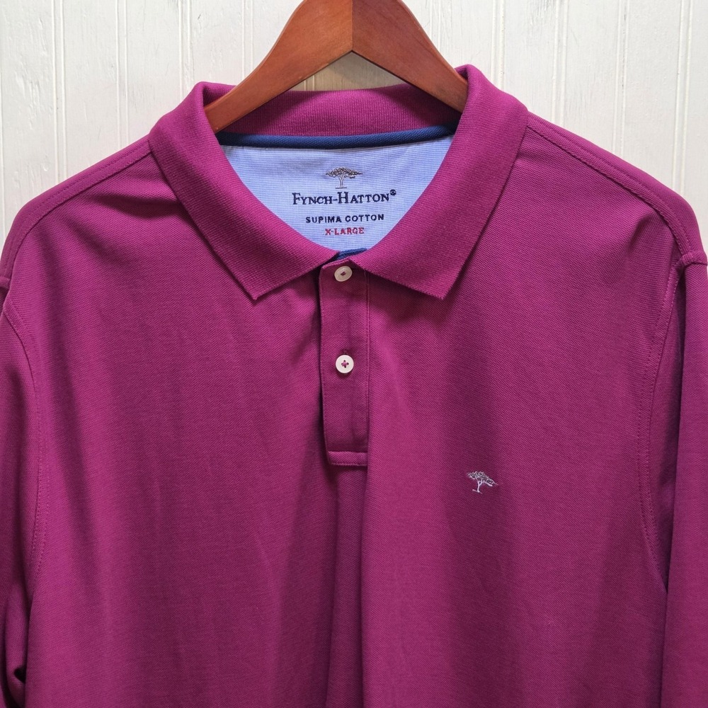 Fynch-Hatton Polo Shirt Mens XL Purple Solid Long Sleeve Supima Cotton Knit Top